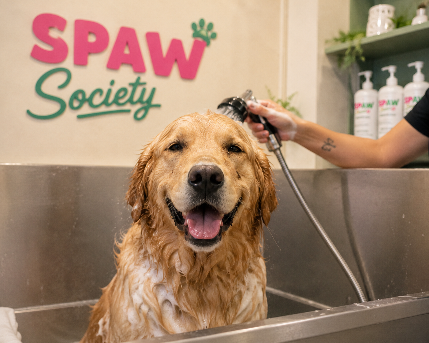 Golden retriever en su día de spa